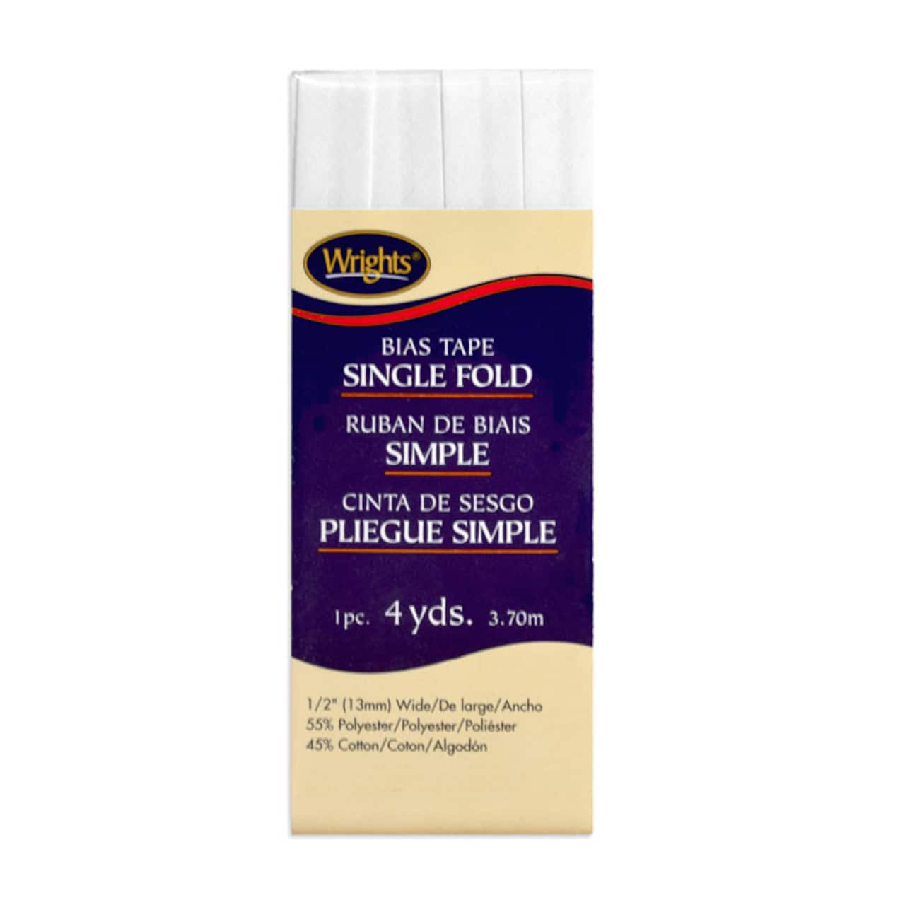 1/2" White Single Fold Bias Tape - 4 Yards